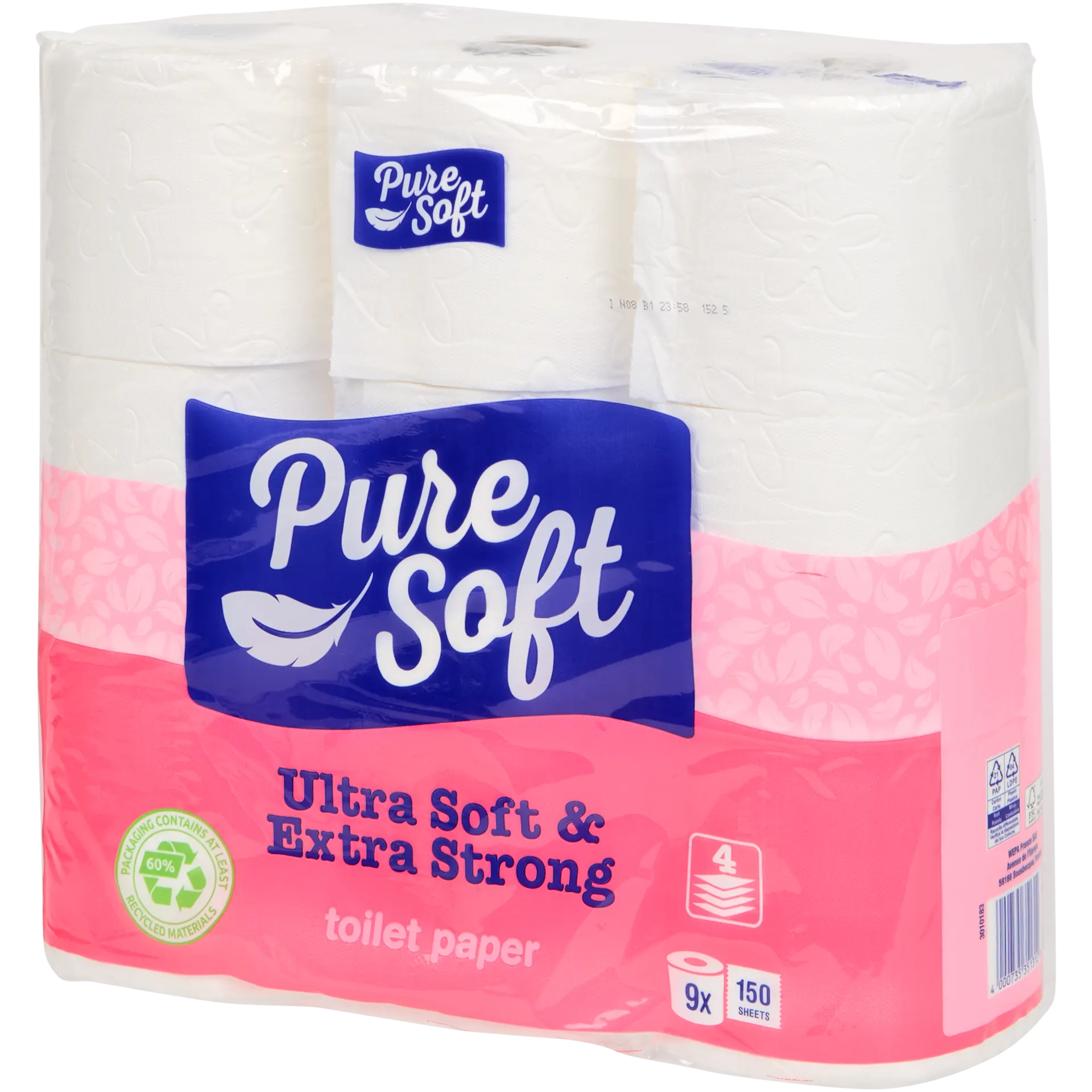 ShopyInk Toiletpapier Pure Soft Ultra Doux & Ultra Résistant – 9 rouleaux